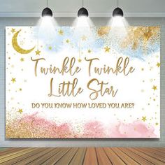 an empty room with three spotlights and a sign that says twinkle twinkle little star do you know how loved you are?