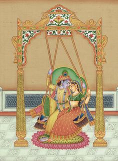 Radha Krishna Painting, Swing Painting, Colourful Paintings, Buddha Art Drawing, Rajasthani Art, God Goddess, Dancing Drawings, Animal Portraits Art