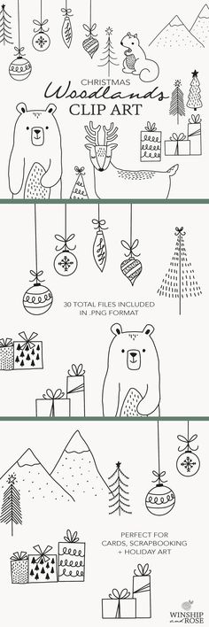 Woodlands Christmas Clip Art Set Squirrel Clip Art, Deer Clip Art, Squirrel Clipart, Bear Clip Art, Christmas Clip Art, Bear Clipart, Photography Templates, Woodland Christmas, Christmas Bear