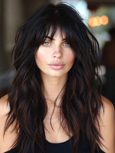 Shag Haircut Long Hair With Bangs, Shag Haircut On Long Hair, Curtain Bangs Long Shag Haircut, Long Hair Edgy Haircut, Shaggy Haircut For Women, Different Types Of Bangs Haircuts, 70s Long Hair With Bangs, Long Layered Shaggy Hair, Long Shag With No Bangs