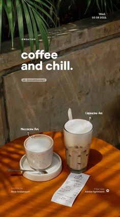 coffee and chilli on a table in front of a plant with the words creative