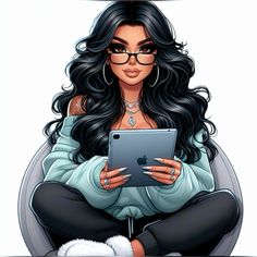 a woman sitting in a chair holding an ipad