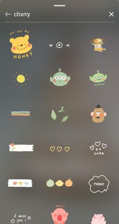 an iphone screen with various stickers on it, including the icons for different things