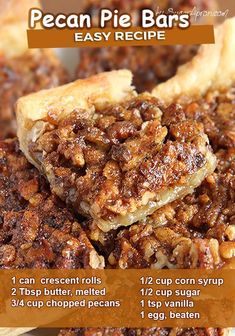 several pieces of pecan pie stacked on top of each other
