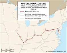 a map showing the location of mason and dixon line in the united states