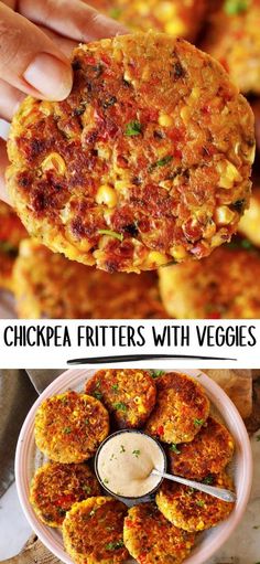 chickpea fritters with veggies and ranch dressing on the side