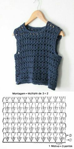 a crocheted top is hanging on a hanger and the pattern has been made with