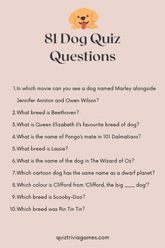 a question card with the words,'dog quiz questions '