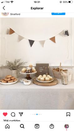 a table topped with lots of food and desserts