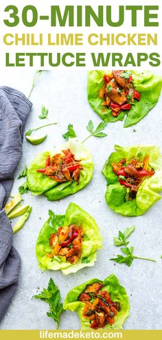 30-Minute Chili Lime Chicken Lettuce Wraps! These tasty wraps are perrfect for lunch and dinner! Best of all, less than 30 minutes to make and perfect for lunch or a lightened up dinner for busy weeknights! Who doesn't love a quick, healthy and tasty meal! #fajitas #healthyrecipes #chicken #chickenrecipes Carb Quick, Keto Lunches, Chili Lime Chicken, Low Carb Chili, Plant Paradox, Healthy Low Carb, Keto Tips, Eating Better, Keto Dinners