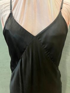 1930 vintage, black, bias cut silk satin slip dress, full length for more glamor. Bust 36", waist 30" hips 40", length is adjustable with shoulder straps, but, 52" here. Hand was, drip dry, some ironing or dry clean Shoulder Strap, Satin Slip Dress, Satin Slip, Drip Dry, Silk Satin, Shoulder Straps, Vintage Black, Full Length, Slip Dress