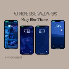 four iphone wallpapers with navy blue themes and text that reads, 60 phone 108 wallpapers navy blue theme