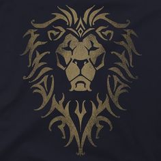 a lion's head is shown on a black t - shirt with gold ink