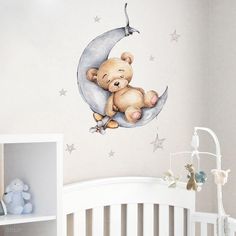 Sleepy Animal Moon Wall Sticker - Belle Baby Sleeping On The Moon, Bear Sleeping, Translucent Wall, Boys Wall Stickers, Bear Decal, Interior Room Decoration, Wall Stickers For Kids, Boy Girl Bedroom, Nursery Stickers