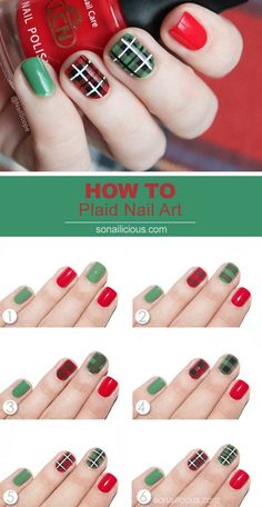 Holiday Nails Easy, Plaid Nail Art, Christmas Nails Easy, Plaid Nails, Nail Designs Tutorial, Alternative Christmas, Holiday Nail Art, Santa Hats, Best Nail Art Designs