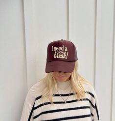 The perfect hat for the coffee lovers out there! This hat is perfect to fall to wear when you need a (coffee) break! Brown foam trucker hat with cream colored text! Date Coffee, Christmas Party Hats, Coffee Fall, Bachelorette Hats, Bride Bachelorette, Christmas Sweater Party, Bachelorette Party Bride, Pause Café, Ugly Christmas Sweater Party