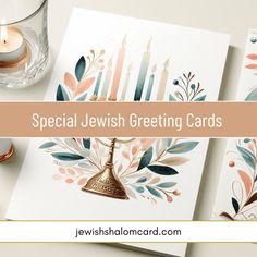 the jewish greeting cards are decorated with candles