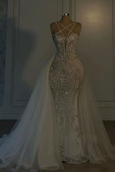 Heavy Wedding Dress Long Mermaid V Neck Spaghetti Strap With Beadings YL0335 Glamours Wedding Dress, Wedding Dresses For Destination Wedding, Plus Size Bling Wedding Dress, Fairytale Wedding Reception Dress, Nigerian Weddings Dress, Black Wedding Elegant, Heavy Wedding Dress, Pearl Beaded Wedding Dress, Sparkly Wedding Dress Mermaid