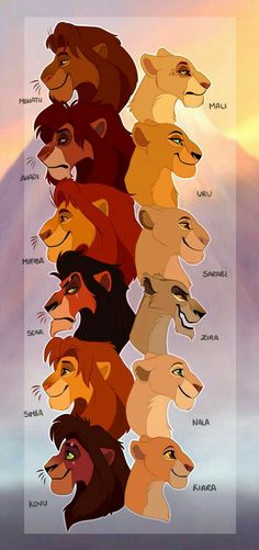 the lion king and his cubs are all different colors