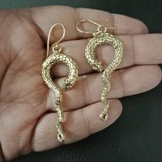 Snake Earrings in Brass.  Dimension (approx)  Total drop: 6 cm Width: 2 cm One piece weighs around 6.5 grams (approx 13grams for 1 pair) Reptiles, Earrings Snake, Snake Jewelry, Snake Earrings, Brass Earrings, Jewelry Gift, Jewelry Earrings Dangle, Gift For Her, Dangle Drop Earrings