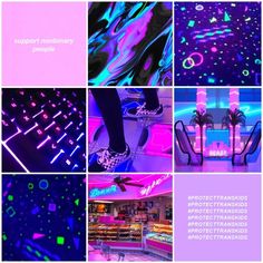 several different pictures with neon colors in them