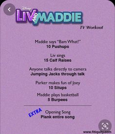 Tv Workout, Tv Show Workouts, Disney Workout, Movie Workouts, Tv Workouts, Cheer Workouts, Liv And Maddie