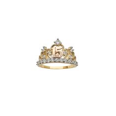 Precious Metal: 14 Karat Tri-Tone Gold Gemstone: Cubic Zirconia Stones may be upgraded upon request Height: 11.8 mm* Band's Width: 1.5 mm* Weight: 3.4 grams* Ring Size: 6½** *All weights and measurements are approximate. Please contact us if you have further questions about alternate sizes or styles, availability, specifications, and personalization options. **Ring sizes are adjustable up to increments of 0.25. Contact us prior to or immediately after purchasing the ring. Quinseñeras Rings, Quiencera Rings, 15 Quinceanera Ring, 15 Quince Rings, Quinceanera Rings Silver, Sweet 15 Rings, Quincenera Rings 15, 15 Gold Rings, Quince Rings 15 Gold