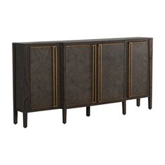 the sideboard is made from wood and has gold trimmings on the doors