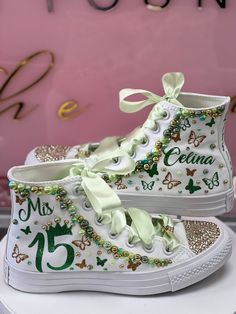 Quinceanera Converse Shoes, Custom Shoes for any occasion, Sweet Sixteen,  Sweet 15 Quince Converse Shoes, Quinceanera Converse, Quince Shoes Sneakers, Sweet 16 Shoes, Quince Shoes, Converse Shoes Custom, Quinceanera Shoes, Quinceanera Dresses Gold, Gold Quince