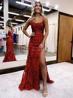 Sheath/Column Spaghetti Straps Sleeveless Sweep/Brush Train Dresses Long Prom Dresses, Red Mermaid, Mother Wedding Dress, Sequin Prom Dress, Cute Prom Dresses, Evening Dresses Cocktail, Mermaid Fashion, Party Dresses For Women, Custom Dresses