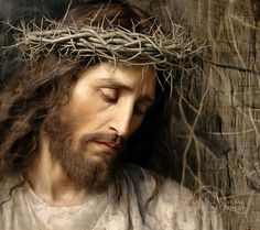 a painting of jesus wearing a crown of thorns