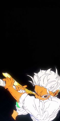 an anime character with white hair holding a yellow object