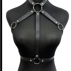 Ring Linked Harness Belt Product Measurement Width:0.7 Inch, Length:39.4 Inch Leather Harness Lingerie, Diy Body Harness Tutorial, Body Harness Fashion, Mammon Cosplay, Leg Harness Outfit, Skeleton Harness, Diy Body Harness, Body Harness Outfits, Leather Harness Women