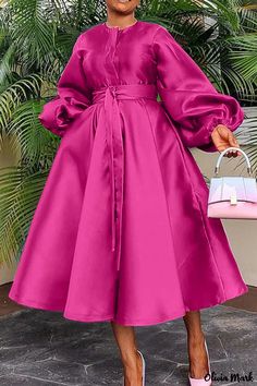 Olivia Mark - Elegantes vestidos de manga larga con cierre de hebilla y diseño patchwork informal Patchwork, Church Wedding Guest Dress, Button Shirt Women, Look Casual Chic, Satin Belt, Cut Clothes, Satin Dress Long, Evening Dresses With Sleeves, White Long Sleeve Dress