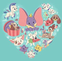 an animal heart with many different animals in it's center and some on the other side