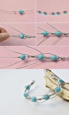 how to make wire wrapped bracelets with turquoise beads and silver plated metal wires