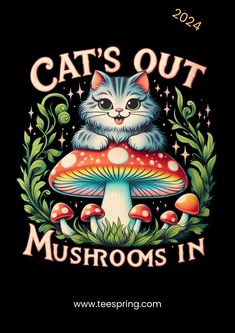 These design are perfect idea for all family events and occasions - birthdays, bachelorette, camping, beach trips, Father's day, baby showers, pregnancy announcements, weddings, vacation, funny gifts for him and her. Cat And Mushroom, Mushroom Shirts, Goblincore Shirt, Cat Mushroom, Cottagecore Gifts, Mushroom Design, Cat Owner