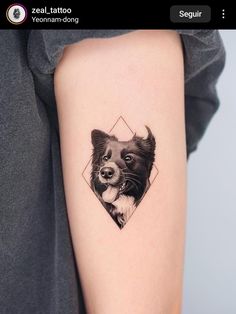 a dog's face on the left arm is shown in this tattoo design by person