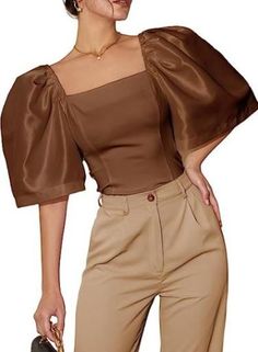 Tops Square Neck, Women Crop Tops, Shirt Blouses Tops, Elegant Blouses, Short Shirts, Crop Top Blouse, Women Crop