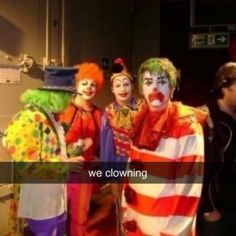 the clowns are all dressed up and ready to go on their own show together