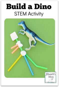 Build a Dino STEM Activity - Build a dinosaur using straws and marshmallows. Dinosaur Themed Gross Motor Activities, Build A Dino, Build A Dinosaur, Large Marshmallows, Dinosaur Projects