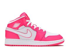 Air Jordan 1 Mid GS 'Digital Pink' - Air Jordan - 555112 102 - white/digital pink/aurora green/soar | Flight Club Pink Jordan 1, Jordan 1 Pink, Lulu Fits, Cute Jordans, Air Jordan 1 Mid Gs, Pink Jordans, Pink Aurora, Pink Nike Shoes, Pretty Shoes Sneakers