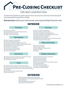 a printable checklist for new construction