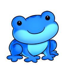 a blue frog sitting on top of a white surface