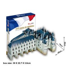 a box with an image of a castle on it and the contents labeled in french