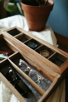 Custom Acacia Watch box holds 5 Watches plus Extra Valet Compartments. Valet compartments are perfectly sized for wallet and sunglasses, or other misc items. Acacia boxes are sealed to bring out the natural beauty of acacia wood. Acacia is a highly variegated wood that sometimes exhibits a lot of contrast striping and beautiful grain. Each box is unique. Our acacia window lid boxes. come standard with glass lids (not plexi). This box is also offered in a solid lid option (see storefront for list Watch Holder Diy, Watch Roll Case, Leather Watch Roll, Mens Valet, Glass Lids, Watch Display Case, Mens Watch Box, Leather Watch Box, Watch Organizer