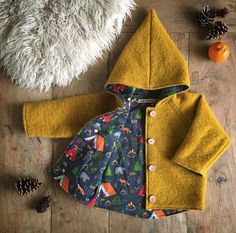 Wool Spring/Autumn Coat Ochre Yellow Forest Blue Blue Baby Clothes, Yellow Forest, Autumn Coat, Easy Baby Blanket, Wool Coats, Fall Coat, Trendy Baby, Baby Outfits