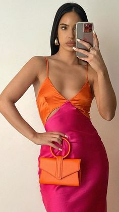 Party Outfit Colourful, Cute Dresses For Party Night, Party Dresses Aesthetic, Orange Party Dress, Party Dress Aesthetic, Looks Party, Elegantes Outfit, Orange Dress, Little Dresses