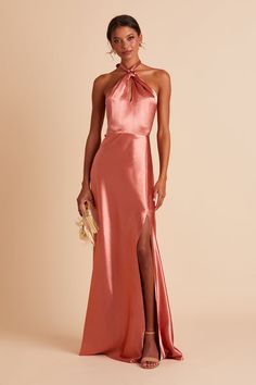 Monica Satin Bridesmaid Dress in Terracotta | Birdy Grey