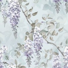 Philipa Floral Wallpaper - Painted Paper Lavender Bedrooms, Wisteria Wallpaper, Purple Floral Wallpaper, Lavender Bedroom, Lavender Wallpaper, Victorian Bath, Ohio House, Lavender And Green, Soft Lavender